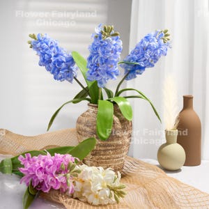 Real Touch Hyacinth with Leaves - Artificial Flower - Blue