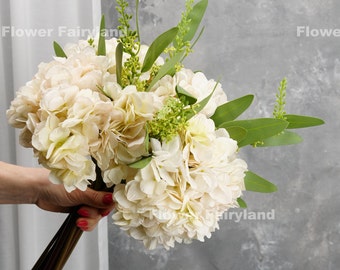 Huge Dried Look Hydrangea Stem | Artificial Flower | Centerpieces | DIY Floral | Wedding/Occasion/Home Decoration | Gifts - Milky White