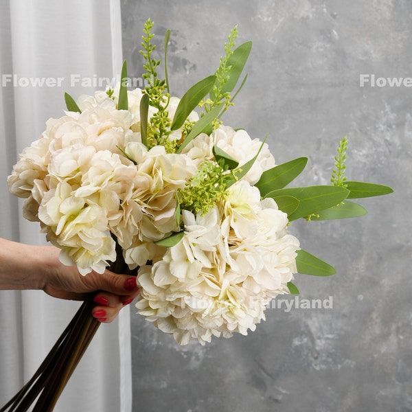 Huge Dried Look Hydrangea Stem | Artificial Flower | Centerpieces | DIY Floral | Wedding/Occasion/Home Decoration | Gifts - Milky White