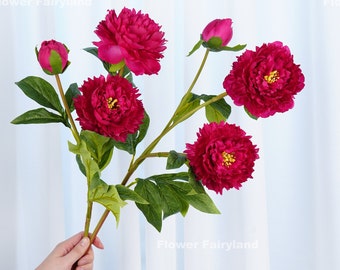 3 Heads Peony Stem | High Quality Artificial Flower | DIY Floral | Wedding/Home Decoration | Gifts - Magenta