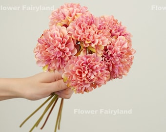 6 Stems Dahlia Bouquet | High Quality Artificial Flower | DIY Floral | Wedding/Home Decoration | Gifts - Blush Pink