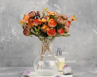 Petit bouquet de roses | Fleur artificielle | Décoration de mariage/maison | Cadeaux - Orange brûlée