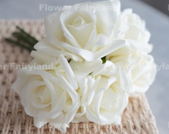5 Stems Real Touch Rose Bouquet - Artificial Flower - White