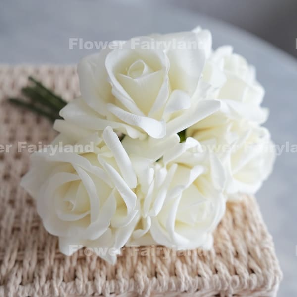 5 Stems Real Touch Rose Bouquet - Artificial Flower - White