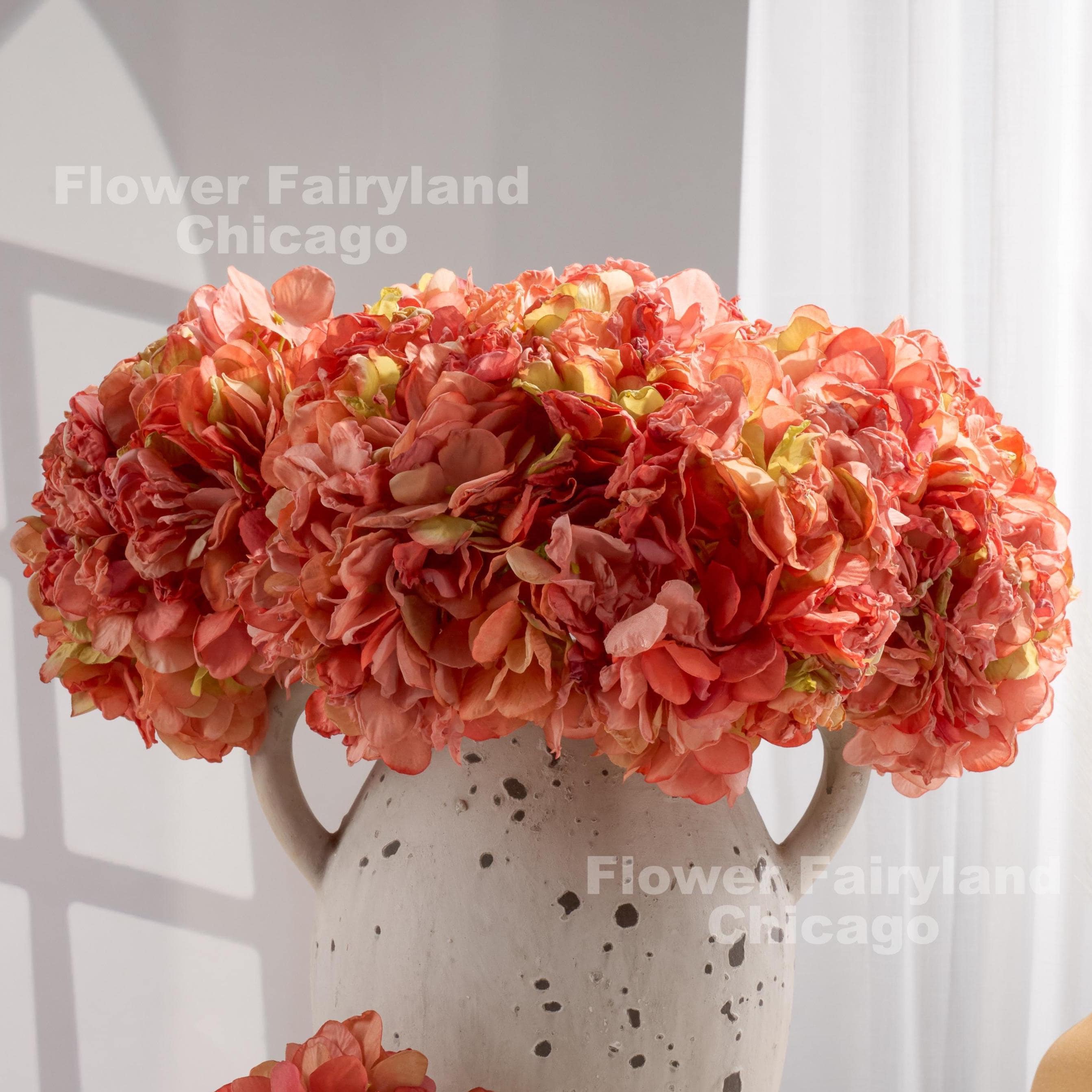 3 Stems Dried Look Hydrangea Bundle - Artificial Flower - Coral