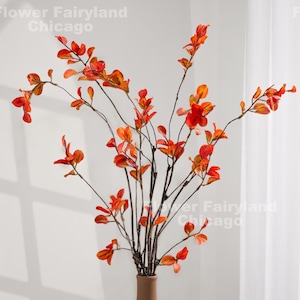 39" Minimalist Leaf Stem - Artificial Greenery - Orange