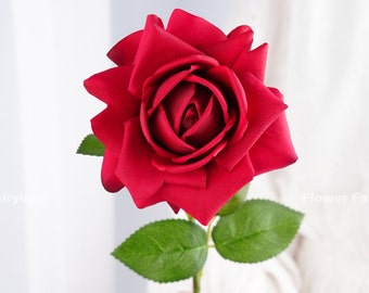 30" Huge Real Touch Latex Rose | High Quality Artificial Flower | Centerpiece | DIY Floral | Wedding/Home Decoration | Gifts - Red