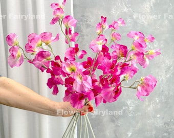 Faux Sweet Pea Bouquet | Sweet Pea Stem | High Quality Artificial Flower | DIY | Wedding/Home Decors | Gifts -Bright Pink -Light Pink