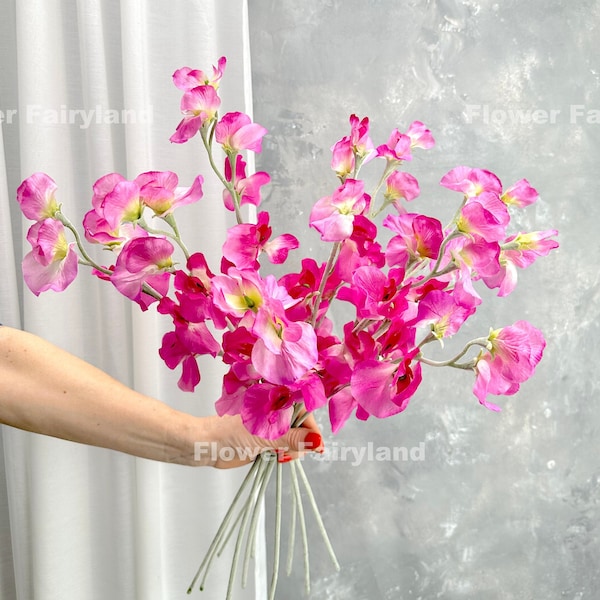 Faux Sweet Pea Bouquet | Sweet Pea Stem | High Quality Artificial Flower | DIY | Wedding/Home Decors | Gifts -Bright Pink -Light Pink