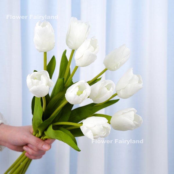 Real Touch Latex Tulip Stem | High Quality Artificial Flower | DIY | Wedding/Home Decoration | Gifts - White