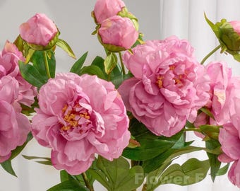 Faux Peony with Bud - Artificial Flower - Mauve Pink