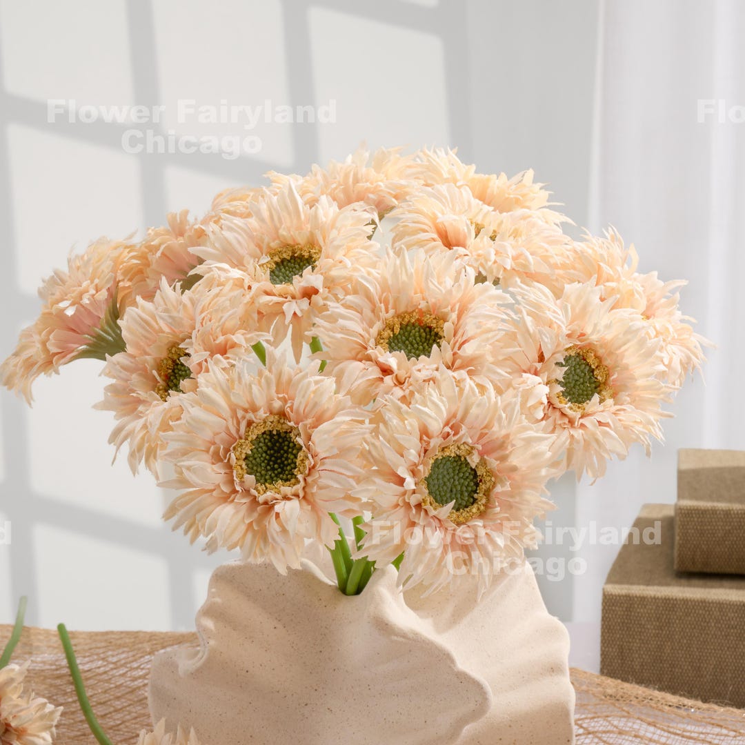 3 Stems Faux Small Gerbera Daisy Bundle - Artificial Flower - Peachy ...