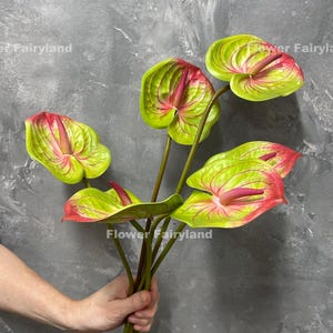 Real Touch Anthurium | High Quality Artificial Flower | DIY | Floral | Centerpieces | Wedding/Home Decors | Gifts - Pinkish Green
