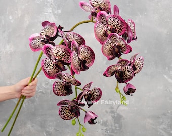 9 Heads Orchid | High Quality Artificial Flower | Wedding/Home Decoration | Gifts - Deep Magenta Pattern