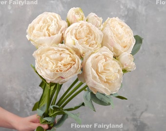 32" 8 Stems Dried Look Peony Bouquet | High Quality Artificial Flower | DIY | Floral | Wedding/Occasion/Home Decoration | Gifts - White