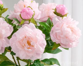 Faux Peony with Bud - Artificial Flower - Light Pink