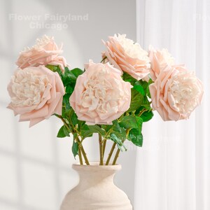 25" Real Touch Large Head Rose | High Quality Artificial Flower | DIY | Centerpieces | Wedding/Home Decors | Gifts - Creamy Pink