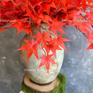 Faux Ahornblatt Zweig | Hochwertige Kunstpflanze | Basteln | Grün | Herzstücke | Wohndekors | Geschenke - Orangish Rot