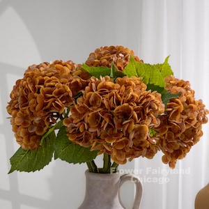 Real Touch Huge Hydrangea Stem - Artificial Flower - Orangish Caramel Bouquet