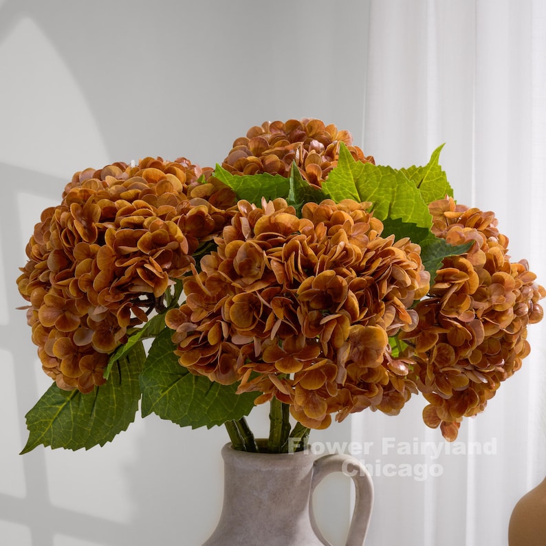 Real Touch Huge Hydrangea Stem - Artificial Flower - Orangish Caramel Bouquet