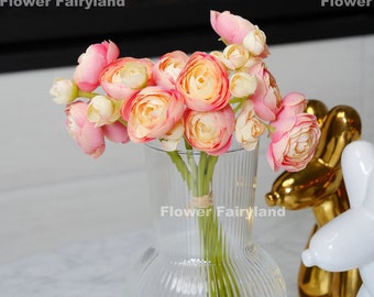 Mini Ranunculus Small Bundle | High Quality Artificial Flower | DIY | Floral | Wedding | Home Decors | Gifts - Pink Peach