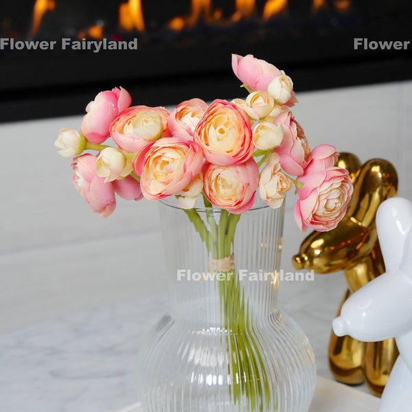 Mini Ranunculus Small Bundle | High Quality Artificial Flower | DIY | Floral | Wedding | Home Decors | Gifts - Pink Peach