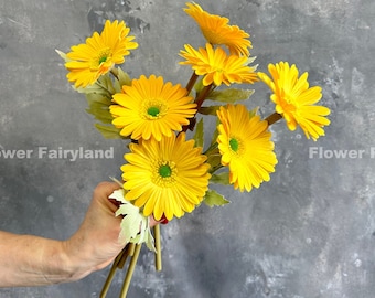 7 Stems Real Touch Gerbera Daisy | Artificial Flower | DIY Floral | Wedding/Home Decoration | Gifts - Yellow