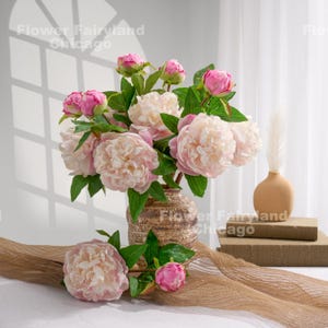 Peony with Bud Stem - Artificial Flower - Soft Pink