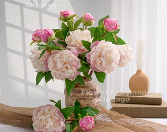 Peônia com Haste em Botão - Flor Artificial - Rosa Suave