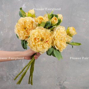 Dried Look Huge Peony with Bud Stem High Quality Artificial Flower Centerpieces DIY Floral Wedding/Home Decoration Gifts Yellow image 8