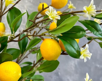 Limones pequeños artificiales y tallo de follaje - Planta de fruta artificial