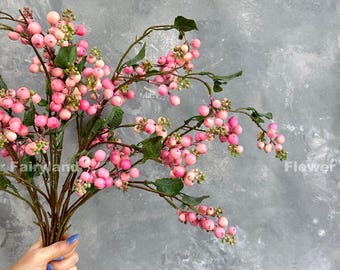 Faux Common Snowberry Branch - Artificial Plant - Pink