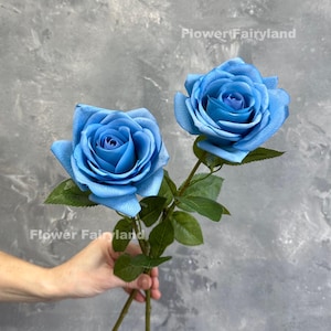 26" Real Touch Rose | High Quality Artificial Flower | DIY | Centerpieces | Floral | Wedding Bouquets| Home Decors | Gifts - Blue