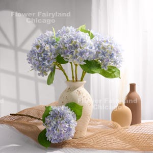 Faux Hydrangea Stem - Artificial Flower - Light Violet Blue