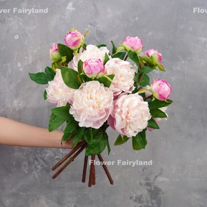 Peony with Bud Stem | High Quality Artificial Flower | Centerpieces | DIY Floral | Wedding/Home Decoration | Gifts - Soft Pink