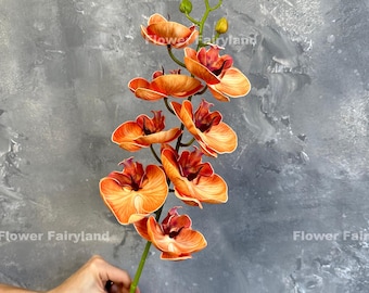 Real Touch 8 Heads Orchid Stem - Artificial Flower - Orange