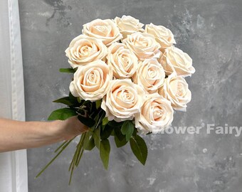 Faux Rose | Artificial Flower | DIY | Floral | Wedding/Home Decoration | Gifts - Peachy Cream