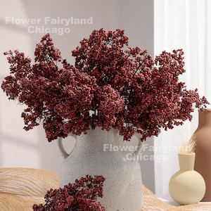 Faux Mini Berries Stem - Artificial Plant - Burgundy