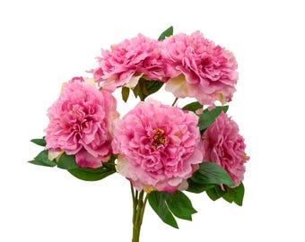 5 Huge Heads Peony Bouquet - Artificial Flower - Bright Pink