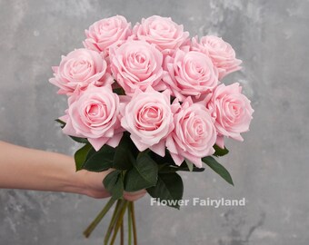 Real Touch Latex Rose Stem | High Quality Artificial Flower | DIY Floral | Wedding/Home Decoration | Gifts - Light Pink