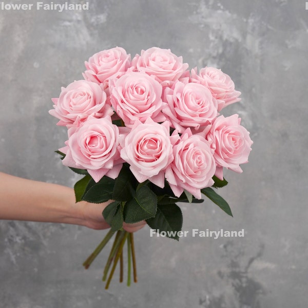 Real Touch Latex Rose Stem | High Quality Artificial Flower | DIY Floral | Wedding/Home Decoration | Gifts - Light Pink