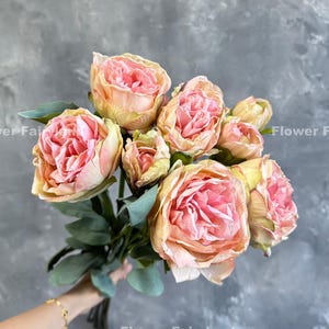 32&quot; 8 Stems Dried Look Peony and Rose Bouquet - Artificial Flower - Light Pink