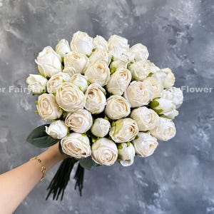 10 Stems Dried Look Rose Bouquet in Long Stem - Artificial Flower - White