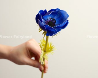 Faux Poppy Anemone Stem | Artificial Flower | DIY | Floral | Wedding/Home Decoration | Gifts - Dark Blue