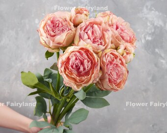 Bouquet de pivoines séchées à 8 tiges de 81,3 cm | Fleur artificielle de haute qualité | Floral à faire soi-même | Décoration de mariage/maison | Cadeaux – Rose clair