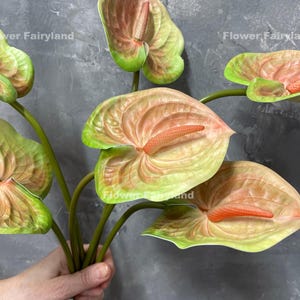 Real Touch Anthurium | High Quality Artificial Flower | DIY | Floral | Centerpieces | Wedding/Home Decors | Gifts - Greenish Peach