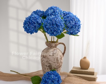26" Faux Hydrangea Stem - Artificial Flower - Blue