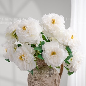 5 Huge Heads Peony Bouquet - Artificial Flower - White