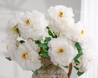 5 Huge Heads Peony Bouquet - Artificial Flower - White