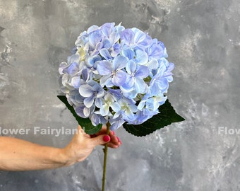 Stelo di ortensia artificiale con testa enorme da 24" - Fiore artificiale - Viola chiaro e blu